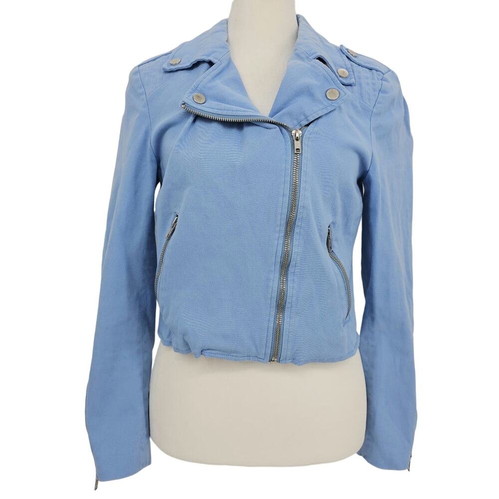 Color Me Courtney Womans size 8 Dennis Biker Moto Jacket Cropped Denim Jean Blue